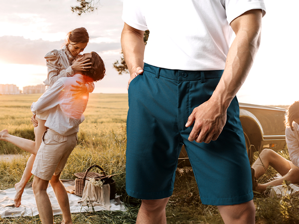 JOGAL Mens Regular Fit Flat Front Golf Shorts Daily Casual Work Wear Chino Shorts
