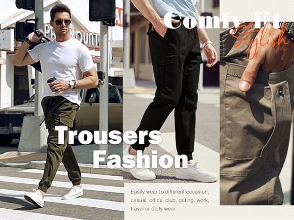 Mens Cotton Drawstring Chino Cargo Pants