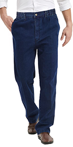 elastic waist jeans with zip and button