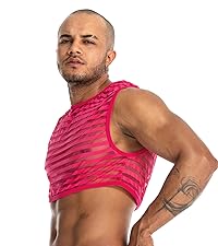 Men&#39;s Mesh Half Tank Top See Through Crop Top Sleeveless Party Shirt for Men