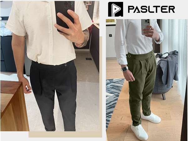 PASLTER Mens Chinos Pants Slim Fit Tapered Cotton Dress Cropped Pants