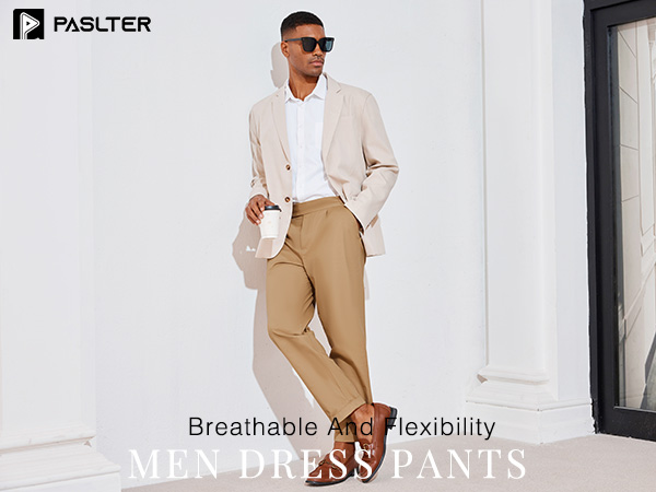 PASLTER Mens Chinos Pants Slim Fit Tapered Cotton Dress Cropped Pants