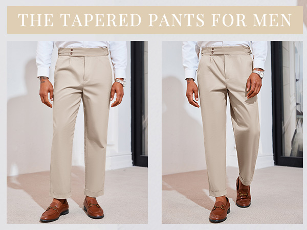 PASLTER Mens Chinos Pants Slim Fit Tapered Cotton Dress Cropped Pants