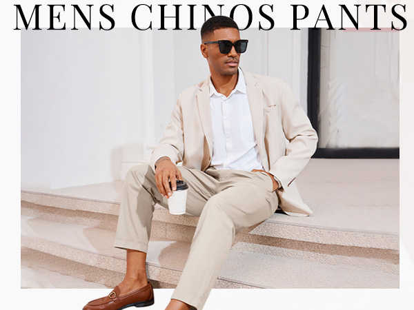 PASLTER Mens Chinos Pants Slim Fit Tapered Cotton Dress Cropped Pants