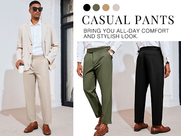 PASLTER Mens Chinos Pants Slim Fit Tapered Cotton Dress Cropped Pants