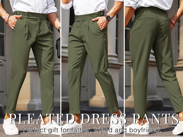 PASLTER Mens Chinos Pants Slim Fit Tapered Cotton Dress Cropped Pants