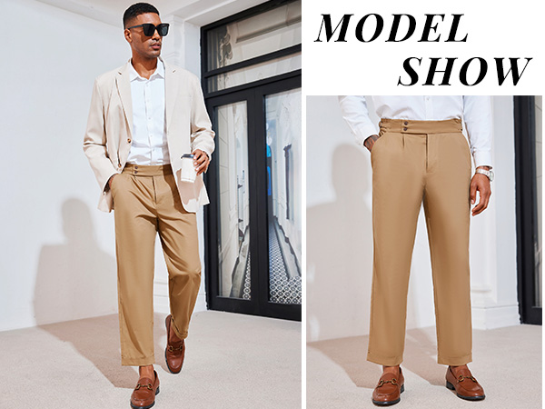 PASLTER Mens Chinos Pants Slim Fit Tapered Cotton Dress Cropped Pants