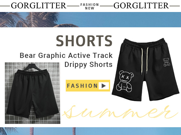 Men''s Bear Graphic Drawstring Waist Active Track Drippy Shorts