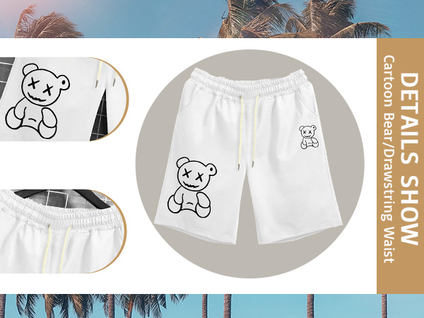 Men''s Bear Graphic Drawstring Waist Active Track Drippy Shorts