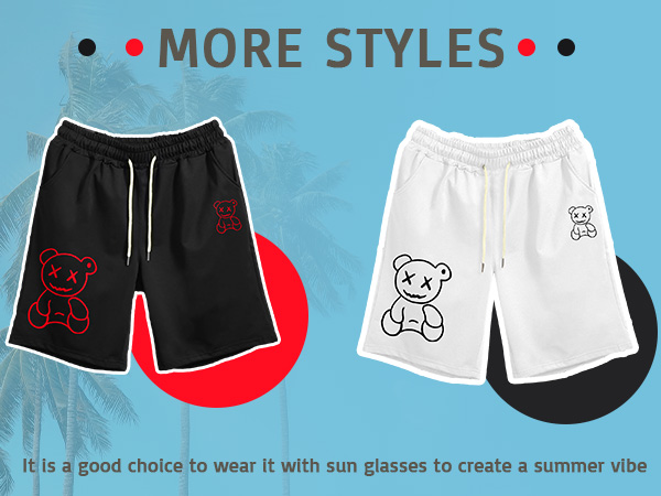 Men''s Bear Graphic Drawstring Waist Active Track Drippy Shorts