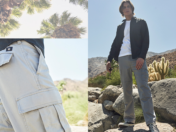 Image collage with photographs of male models wearing Comfort Cargo