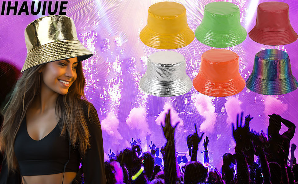 PU Leather Metallic Bucket Hat Trendy Solid Color Fishing Cap Reversible Packable Sun Hats
