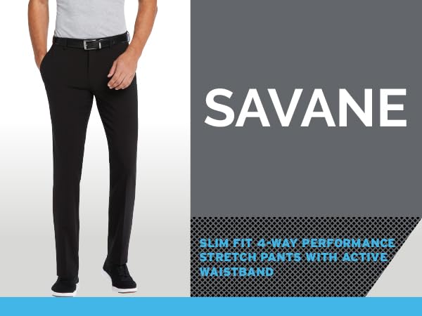 Savane Men''s Slim 4 Way Stretch Pant W/Rec Active Elastic Wb Flat Front