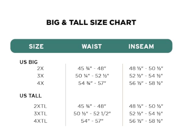 Big and Tall Size Chart 