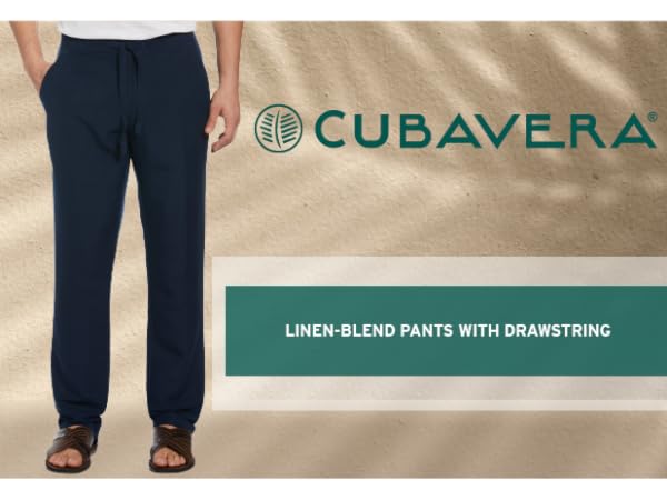 Cubavera Men''s Linen-Blend Pants with Drawstring