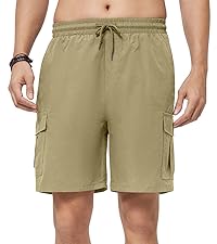 Mens Cargo Shorts Casual Elastic Waist Drawstring Lightweight Cotton Shorts with 5 Pockets