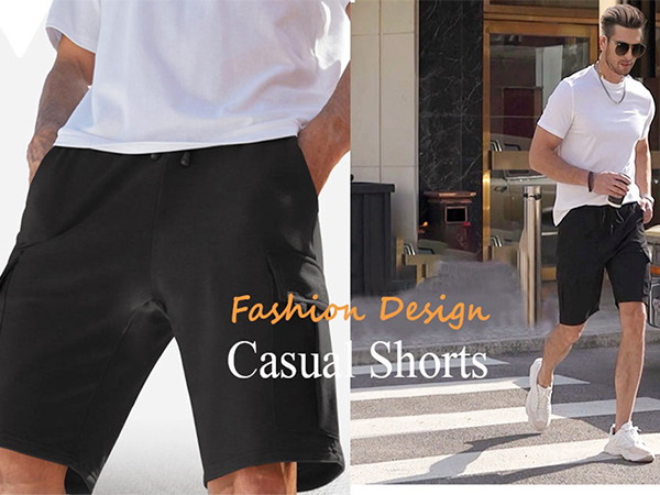 3rd hill Mens Casual Sweat Cargo Cotton Shorts Drawstring Elastic Waist Shorts with 5 Pockets