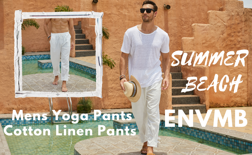 Mens Cotton Linen Yoga Pants