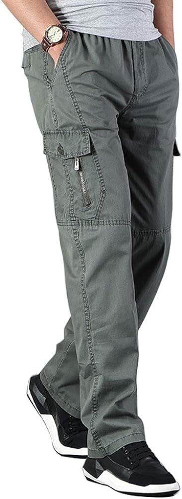 Men's Full Elastic Waist Loose Fit Lightweight Workwear Pull On Cargo Pants
