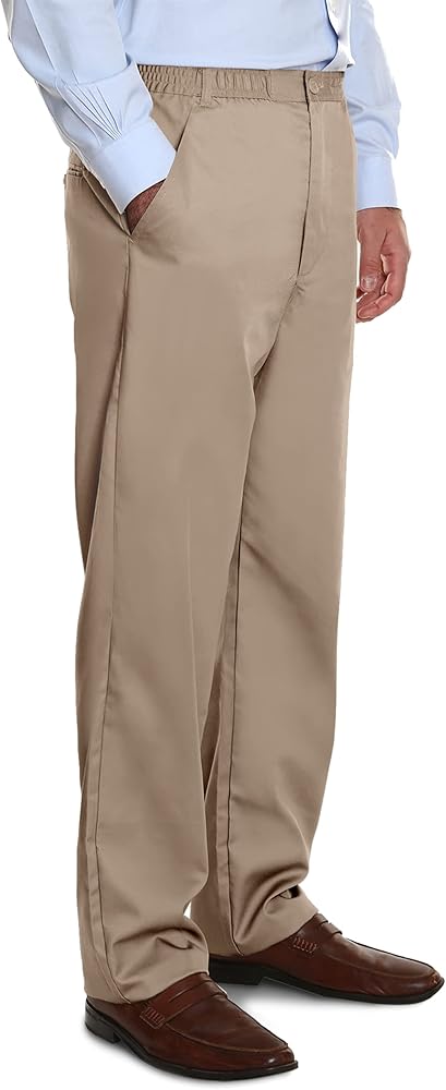 Pembrook Mens Elastic Waist Pants for Seniors with Zipper and Button - Relax Fit Elastic Waist Jeans for Men