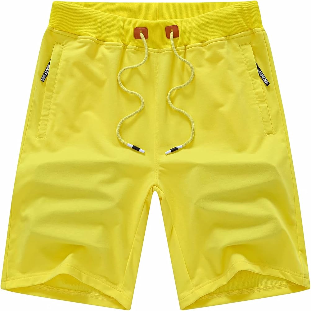 Tyhengta Mens Shorts Casual Drawstring Elastic Waist Workout Shorts with Zipper Pockets