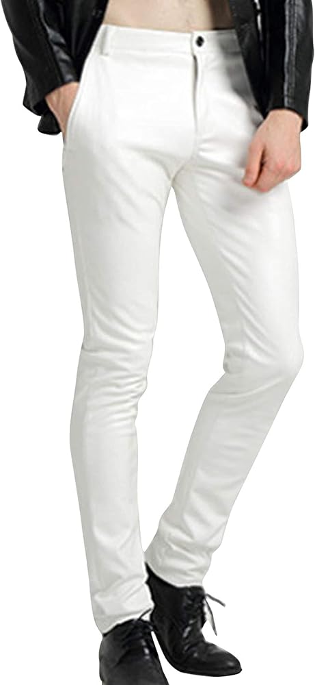 Men's Faux Leather Pants Skinny Stretch Black Red Slim Fit Suit Pants