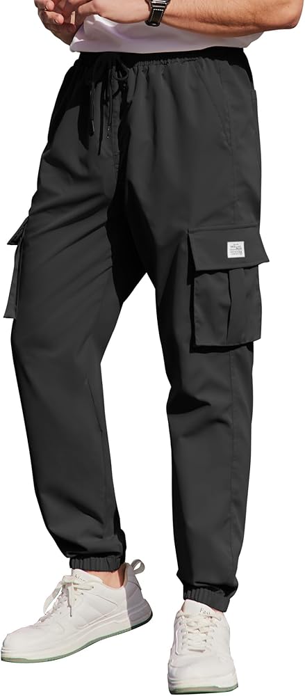 COOFANDY Mens Casual Joggers Pants Stretch Waist Drawstring Cargo Pants Tapered Sweatpants with Pockets