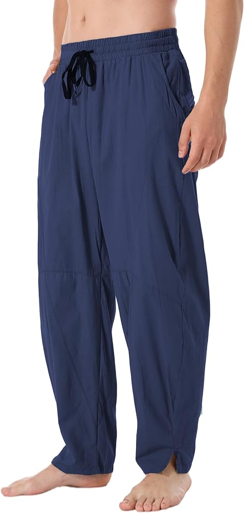 CLANMILUMS Mens Casual Cotton Linen Pants Loose Fit Elastic Drawstring Waist Summer Beach Long Pants