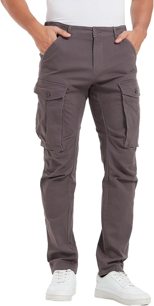 Plaid&Plain Men's Cargo Pants Slim Fit with Articulated Knees
