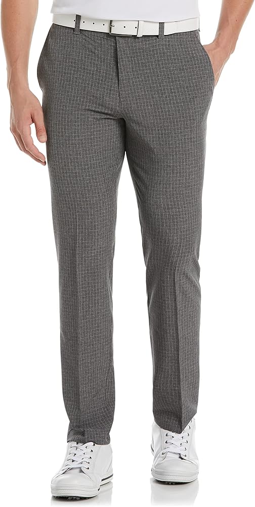 PGA TOUR Men's Ff Heather Plaid Pant Flat Front