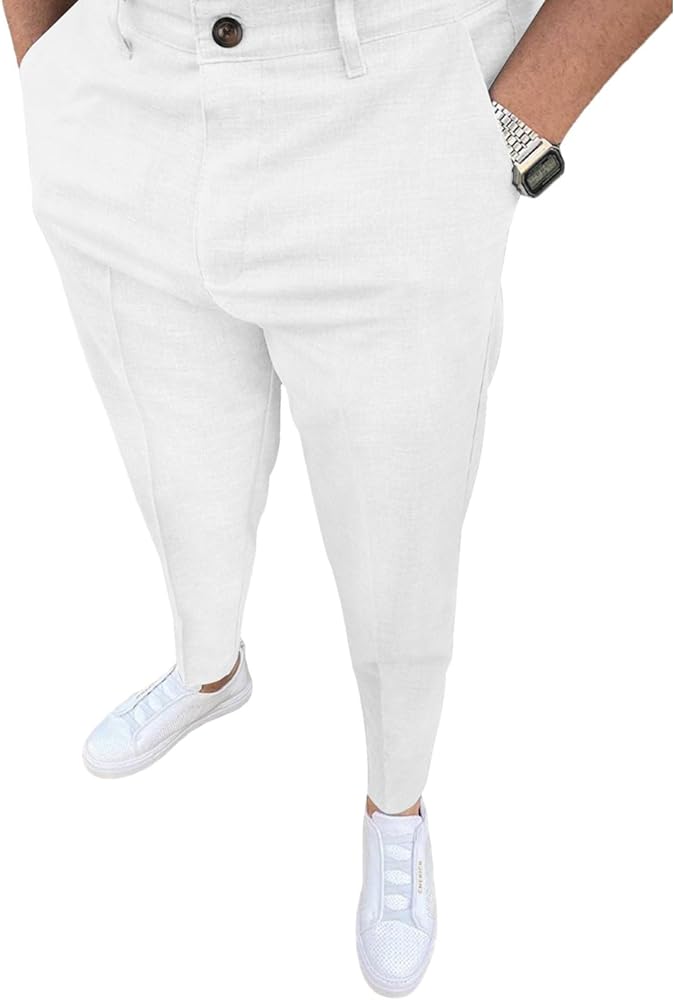 Men's Fashion Stretch Dress Pants Slim Fit Plaid Pants Business Suit Pants Casual Golf Pants