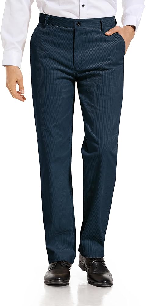 Alimens & Gentle Men's Corduroy Pant Straight Fit Flat-Front Casual Chino Pants