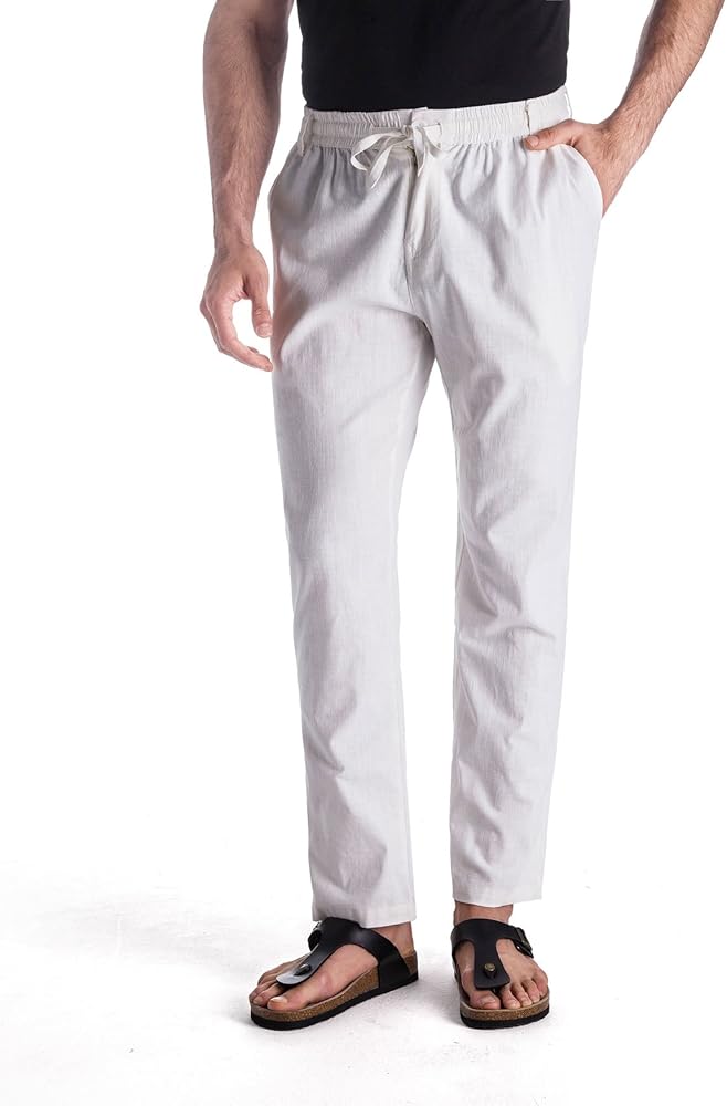 MUSE FATH Men’s Linen Drawstring Casual Beach Pants-Lightweight Summer Trousers