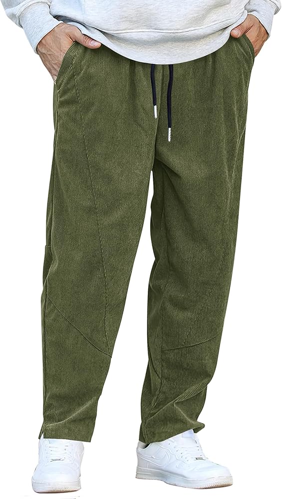 COOFANDY Men's Corduroy Pants Elastic Waist Drawstring Harem Pants Fashion Loose Casual Long Trousers with 4 Pockets