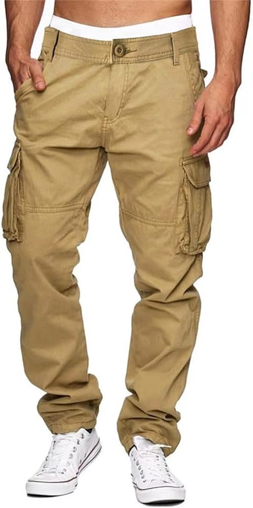 TOLOER Men's Cotton Cargo Pants Outdoor Sport Pants Multi-Pocket Casual Loose Fit