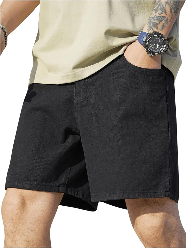 Verdusa Men's High Waist Straight Leg Casual Solid Denim Shorts