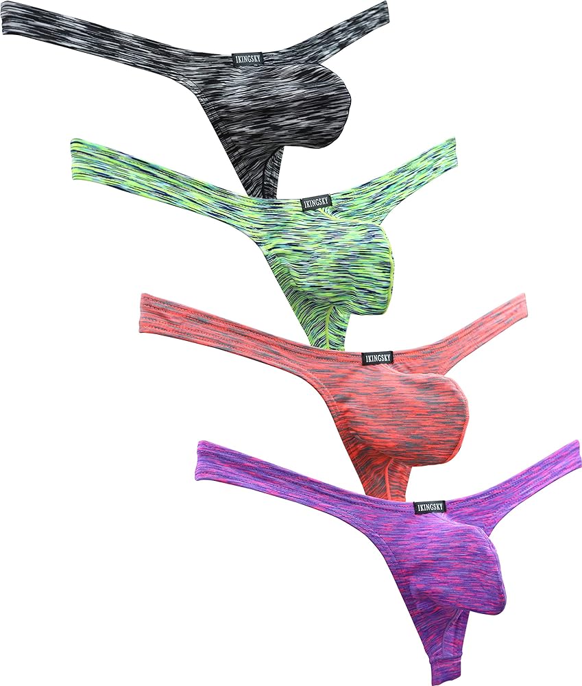 IKINGSKY Men's Colorful Big Pouch Thong Underwear Sexy Low Rise Bulge Mens T-back Under Panties