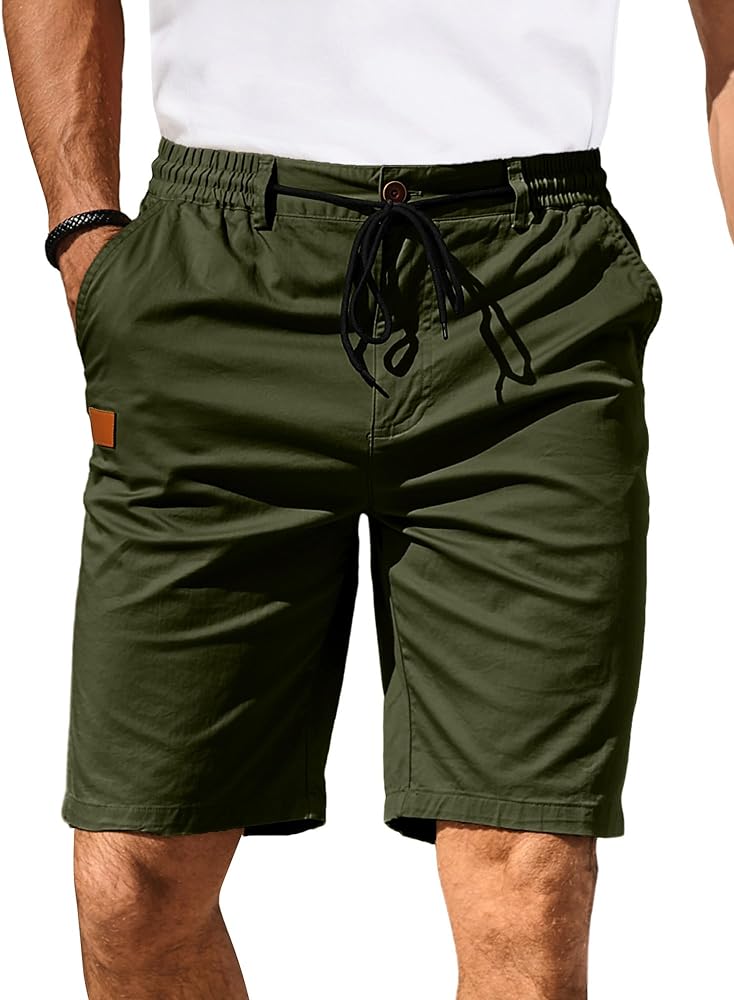 Mens Casual Shorts Cotton Drawstring Summer Beach Stretch Twill Chino Shorts