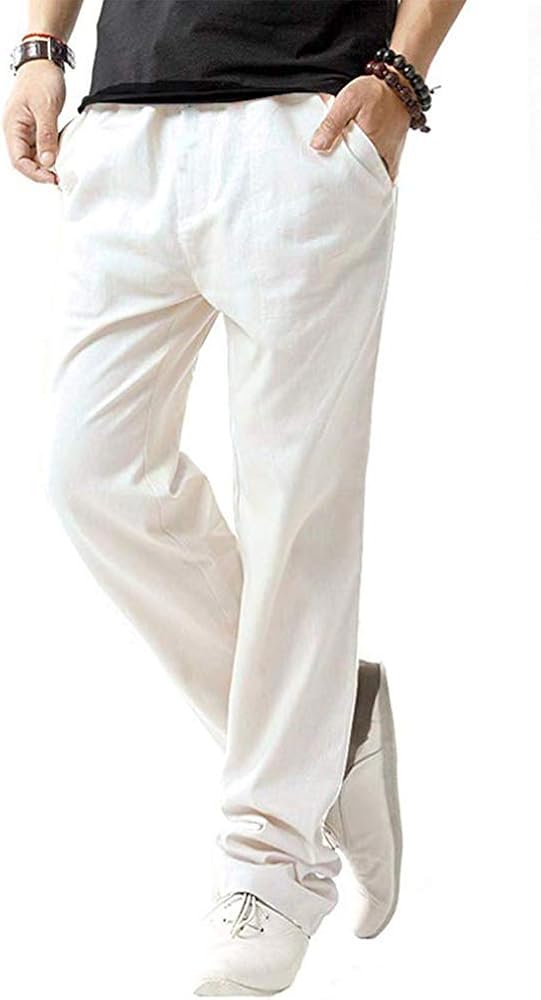 SIR7 Men's Linen Casual Lightweight Drawstrintg Elastic Waist Summer Beach Pants