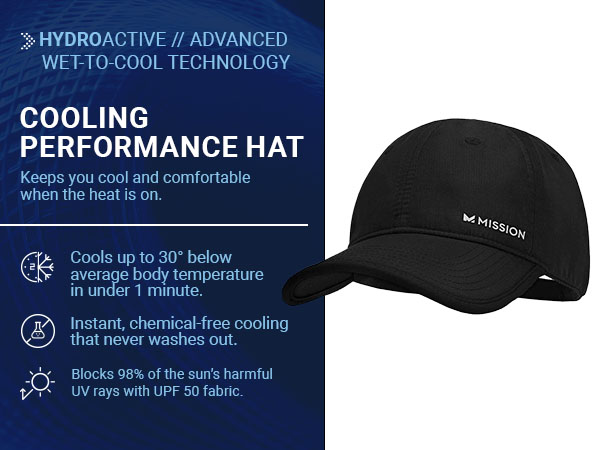 MISSION Cooling Performance Hat - Unisex Baseball Cap for Men and Women - Instant-Cooling Fabric, Adjustable Fit