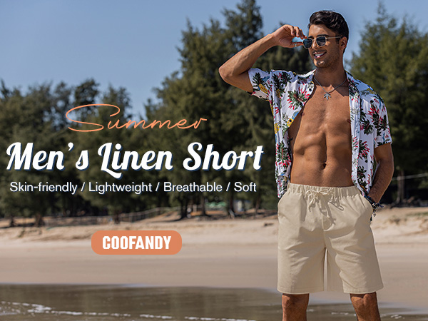 COOFANDY Men’s Linen Short Elastic Waist Drawstring Casual Summer Beach Shorts
