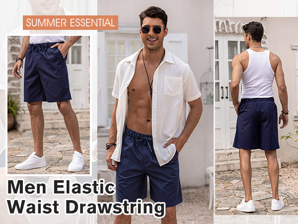 COOFANDY Men’s Linen Short Elastic Waist Drawstring Casual Summer Beach Shorts