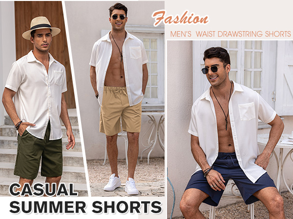 COOFANDY Men’s Linen Short Elastic Waist Drawstring Casual Summer Beach Shorts