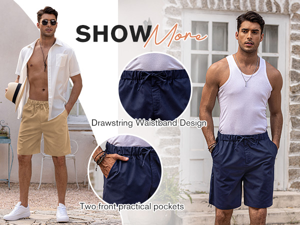 COOFANDY Men’s Linen Short Elastic Waist Drawstring Casual Summer Beach Shorts